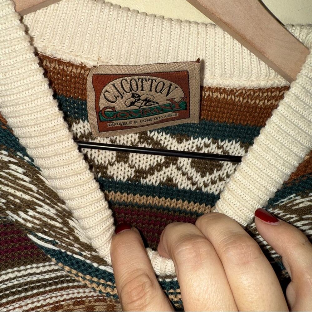 VNTG CJ COTTON COMPANY grandpa style eclectic Striped Multicolor Men's Sweater L - Picture 5 of 5
